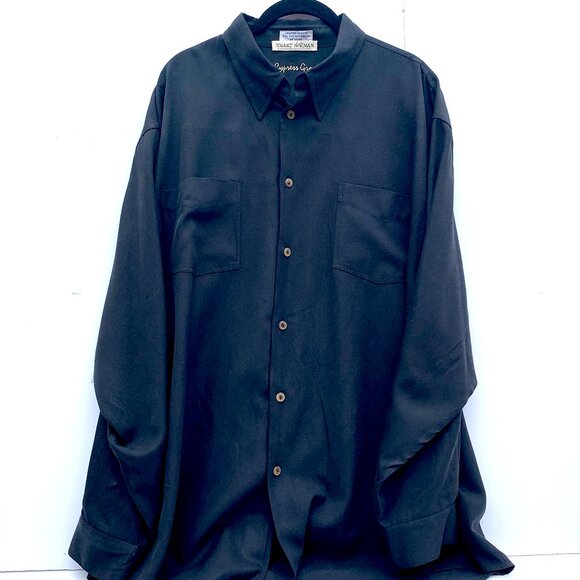 Men’s Cypress Grove Silk/Cotton Blend Long Sleeve Button Down Shirt, Black XXL - Picture 3 of 8